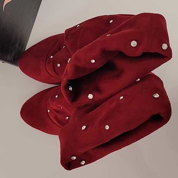 Nina Bazeel Red Stretch Microfiber Rhinestone Booties - Picture 5 of 8